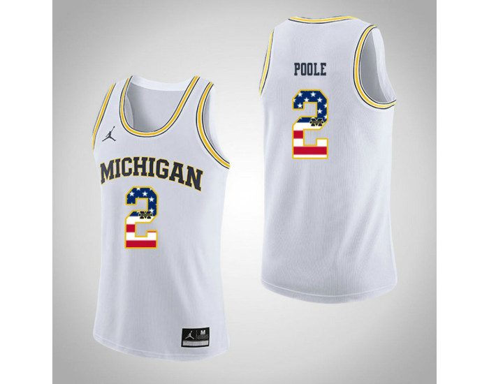 Michigan Wolverines #2 Jordan Poole Jordan Brand USA Flag Authentic College Basketball Jersey White