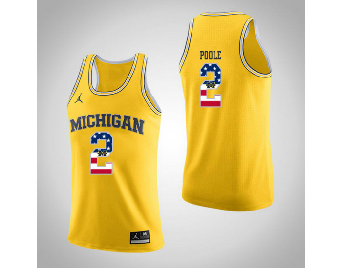 Youth Michigan Wolverines #2 Jordan Poole Jordan Brand USA Flag Authentic College Basketball Jersey Yellow