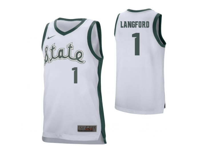 Michigan State Spartans #1 Joshua Langford Authentic College Basketball Jersey White