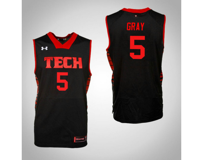 Youth Texas Tech Red Raiders #5 Justin Gray Authentic College Basketball Jersey Black