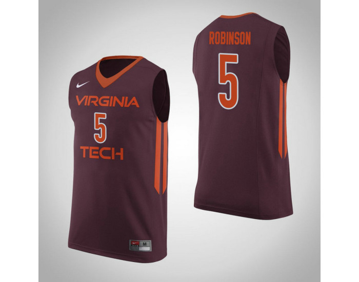 Virginia Tech Hokies #5 Justin Robinson Authentic College Basketball Jersey Maroon