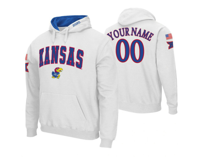 Kansas Jayhawks Custom White Arch and Logo Hoodie