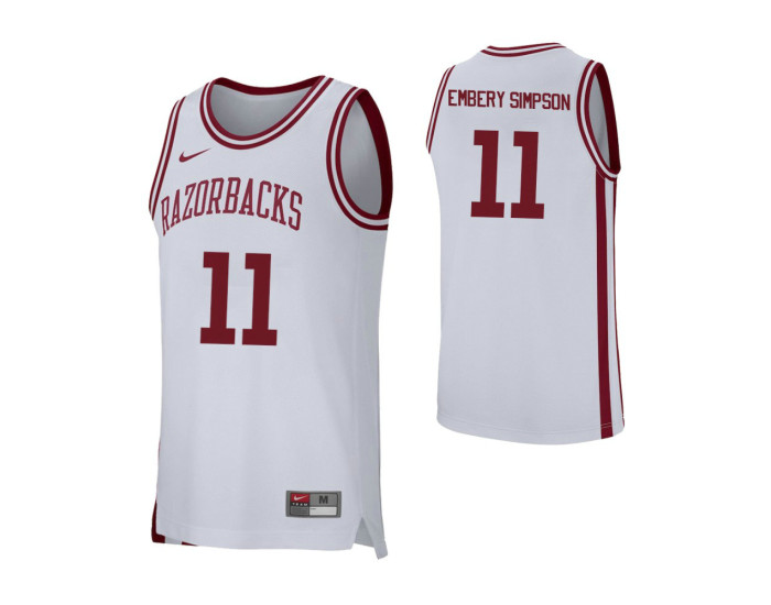 Youth Arkansas Razorbacks #11 Keyshawn Embery-Simpson Replica College Basketball Jersey White
