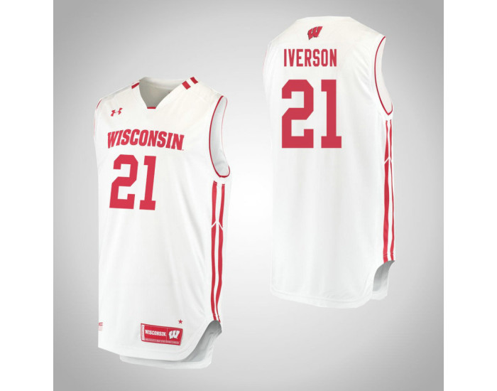 Wisconsin Badgers #21 Khalil Iverson Replica College Basketball Jersey White