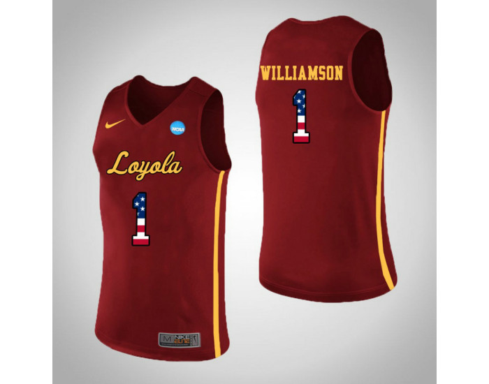 Youth Loyola (Chi) Ramblers #1 Lucas Williamson USA Flag Authentic College Basketball Jersey Red