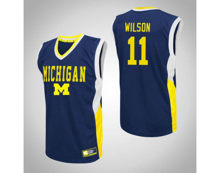 Michigan Wolverines #11 Luke Wilson Fadeaway Authentic College Basketball Jersey Blue