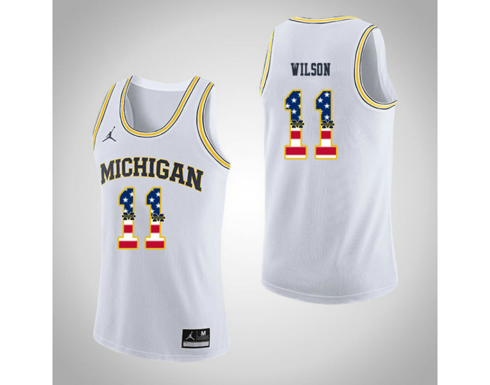 Michigan Wolverines #11 Luke Wilson Jordan Brand USA Flag Replica College Basketball Jersey White