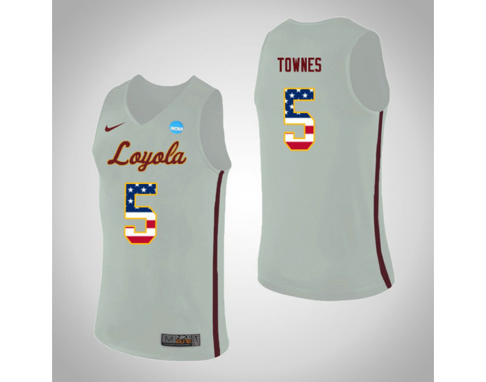 Loyola (Chi) Ramblers #5 Marques Townes USA Flag Authentic College Basketball Jersey White