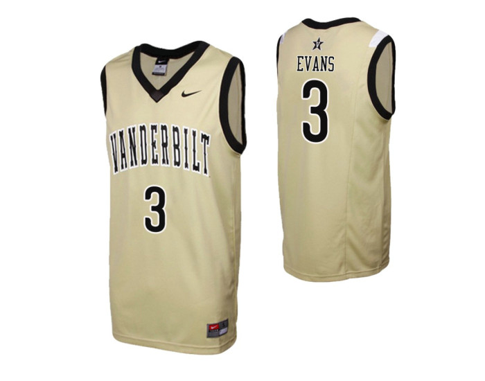 Youth Vanderbilt Commodores #3 Maxwell Evans Gold Replica College Basketball Jersey