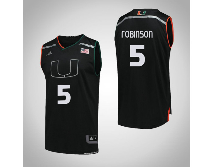 Miami Hurricanes #5 Mike Robinson Replica College Basketball Jersey Black