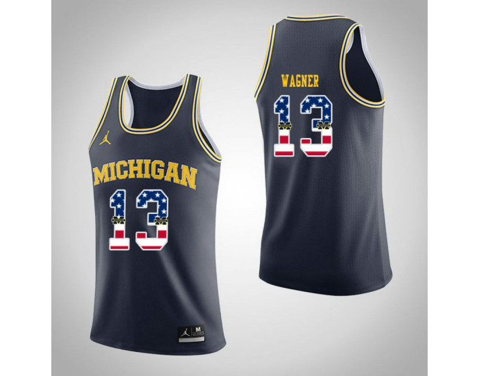 Youth Michigan Wolverines #13 Moritz Wagner Jordan Brand USA Flag Replica College Basketball Jersey Navy