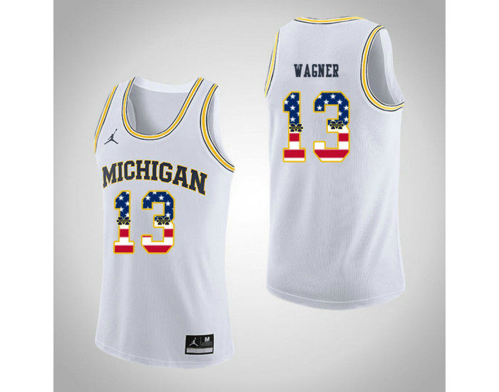 Michigan Wolverines #13 Moritz Wagner Jordan Brand USA Flag Replica College Basketball Jersey White