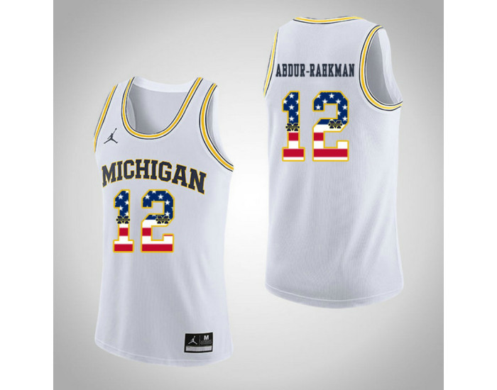 Youth Michigan Wolverines #12 Muhammad-Ali Abdur-Rahkman Jordan Brand USA Flag Authentic College Basketball Jersey White