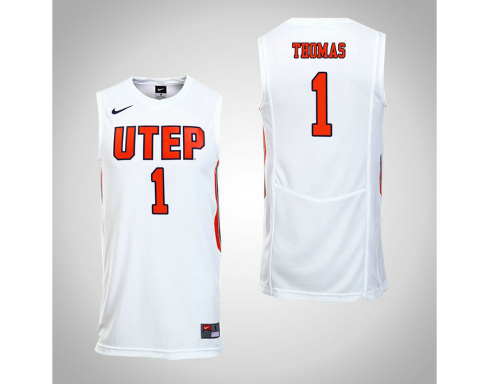 UTEP Miners #1 Paul Thomas Replica College Basketball Jersey White