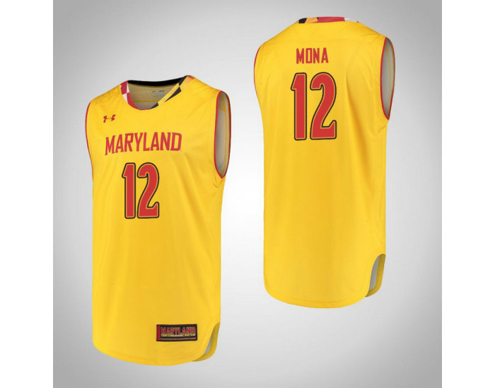 Maryland Terrapins #12 Reese Mona Replica College Basketball Jersey Yellow