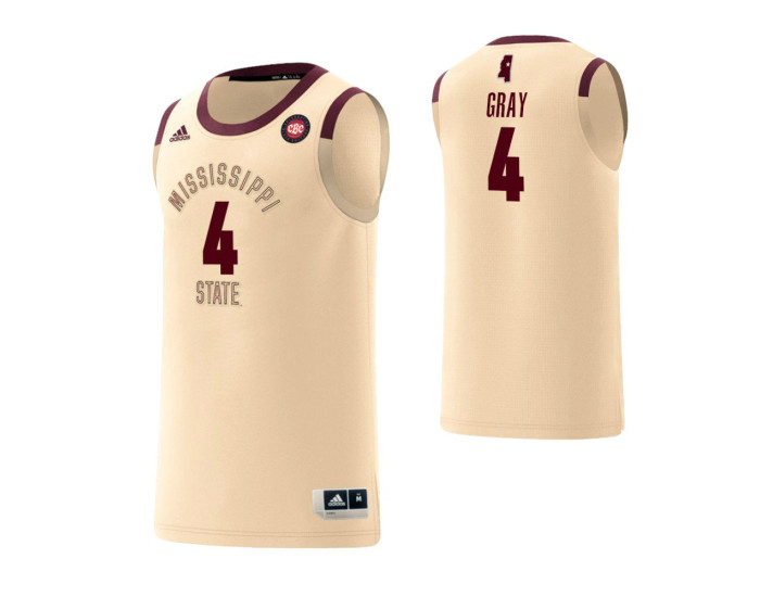 Mississippi State Bulldogs #4 T.J. Gray Harlem Renaissance Replica College Basketball Jersey Cream