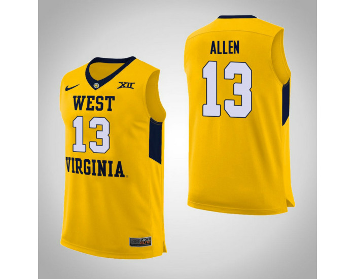 West Virginia Mountaineers #13 Teddy Allen Authentic College Basketball Jersey Yellow