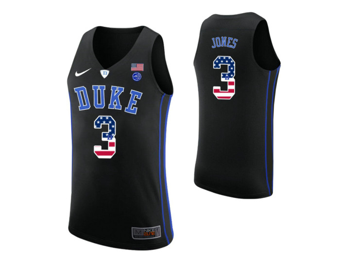 Duke Blue Devils #3 Tre Jones USA Flag Replica College Basketball Jersey Black