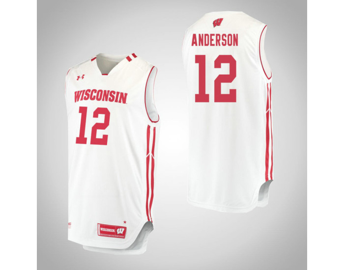 Wisconsin Badgers #12 Trevor Anderson Replica College Basketball Jersey White