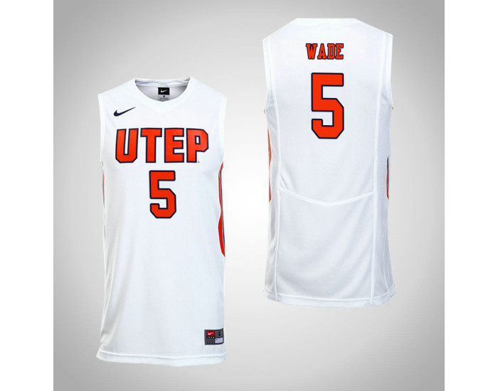 UTEP Miners #5 Trey Wade Replica College Basketball Jersey White