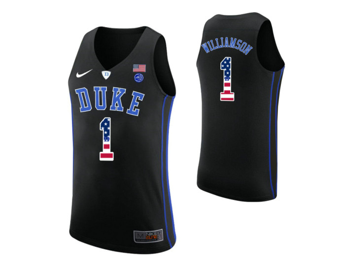 Duke Blue Devils #1 Zion Williamson USA Flag Authentic College Basketball Jersey Black