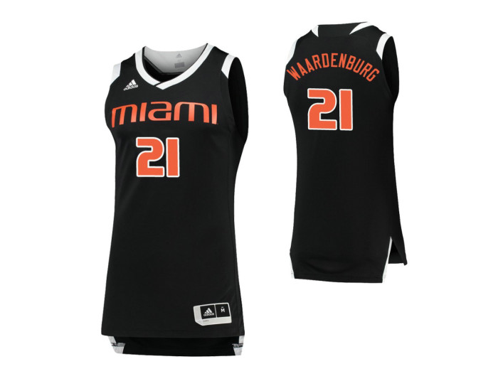 Youth Miami Hurricanes #21 Sam Waardenburg Black White Replica College Basketball Jersey