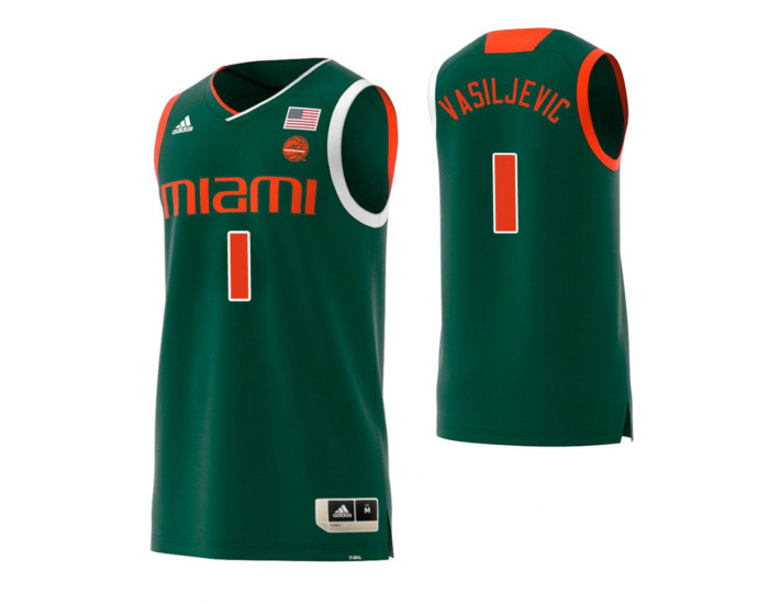 Youth Miami Hurricanes #1 Dejan Vasiljevic Replica College Basketball Jersey Green