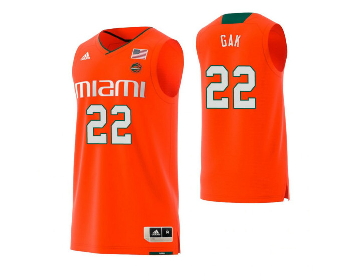 Miami Hurricanes #22 Deng Gak Replica College Basketball Jersey Orange