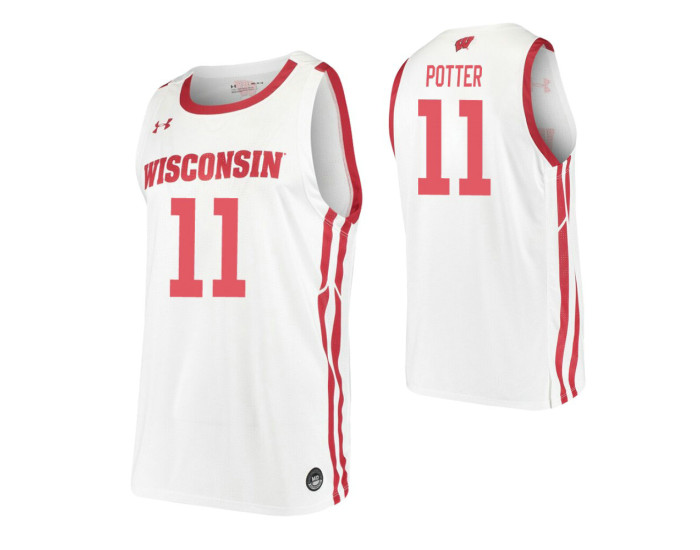 Youth Micah Potter Authentic College Basketball Jersey White Wisconsin Badgers