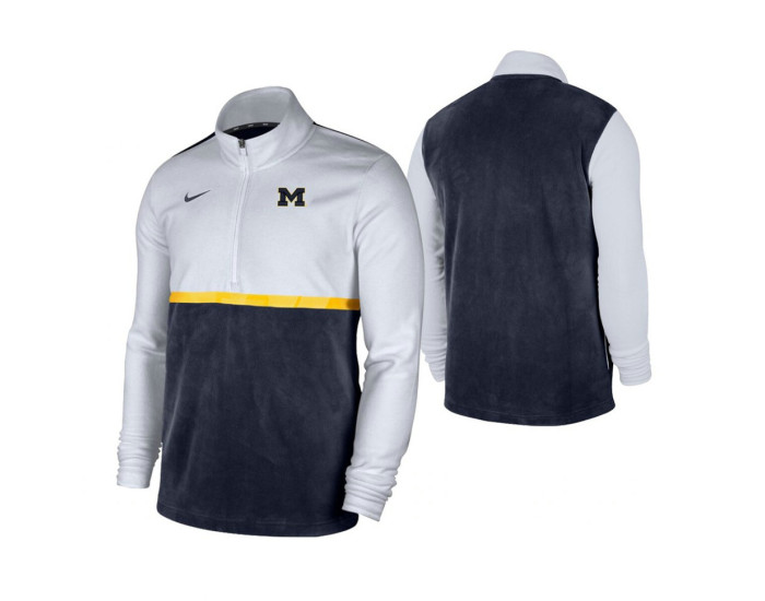 Michigan Wolverines White Navy Color Block Quarter-Zip Jacket