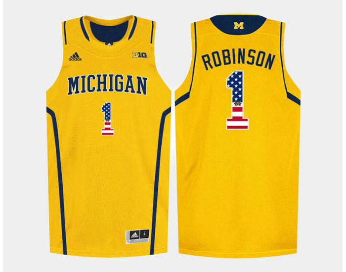 Youth Michigan Wolverines #1 Glenn Robinson III Gold Alternate USA Flag Authentic College Basketball Jersey