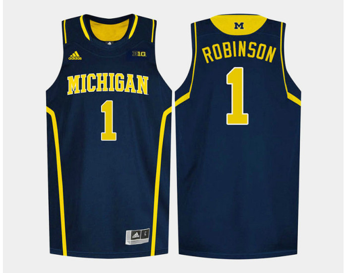 Michigan Wolverines #1 Glenn Robinson III Navy Road Replica College Basketball Jersey