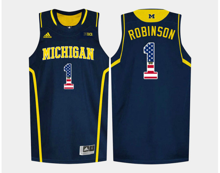Youth Michigan Wolverines #1 Glenn Robinson III Navy Road USA Flag Replica College Basketball Jersey