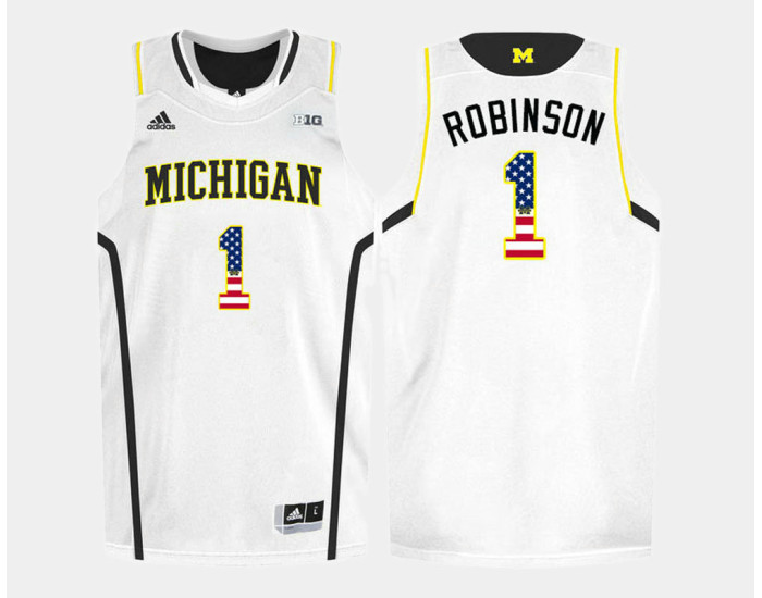 Youth Michigan Wolverines #1 Glenn Robinson III White Home USA Flag Authentic College Basketball Jersey