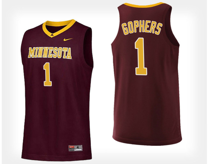 Youth Minnesota Golden Gophers NO. 1 Maroon Home Replica College Basketball Jersey