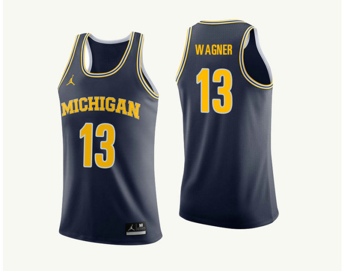 Michigan Wolverines #13 Moritz Wagner Authentic College Basketball Jersey Navy