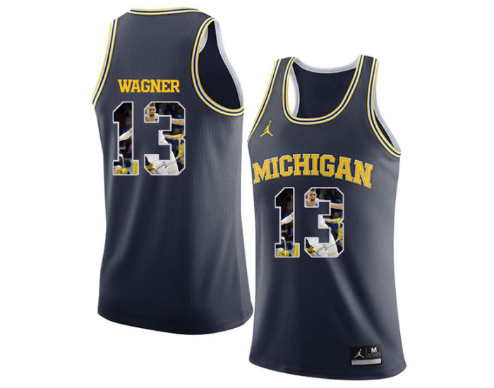 Michigan Wolverines #13 Moritz Wagner Replica College Basketball Jersey Navy