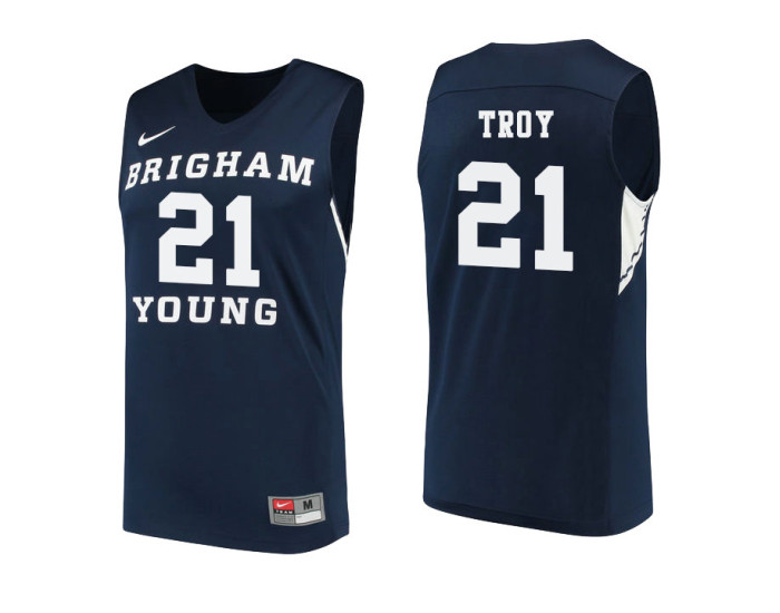 Youth BYU Cougars #21 Evan Troy Replica College Basketball Jersey Navy