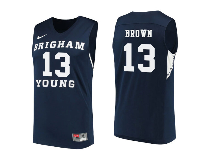 BYU Cougars #13 Kajon Brown Authentic College Basketball Jersey Navy