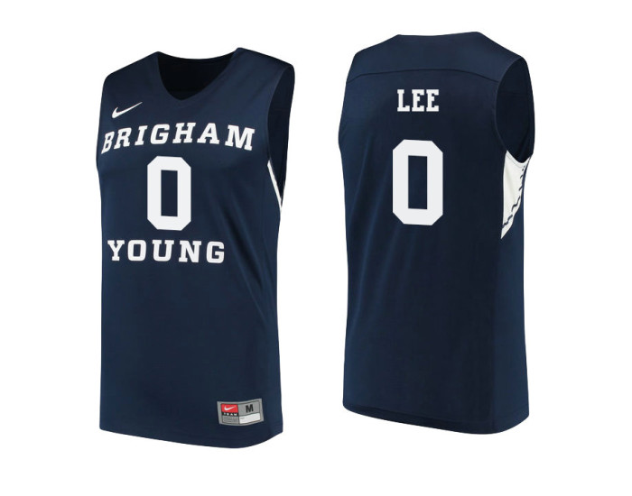 BYU Cougars #0 Kolby Lee Replica College Basketball Jersey Navy
