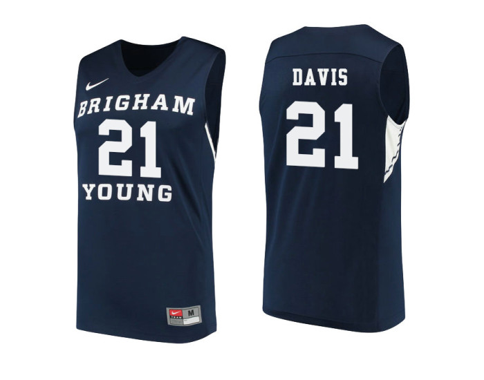 BYU Cougars #21 Kyle Davis Replica College Basketball Jersey Navy