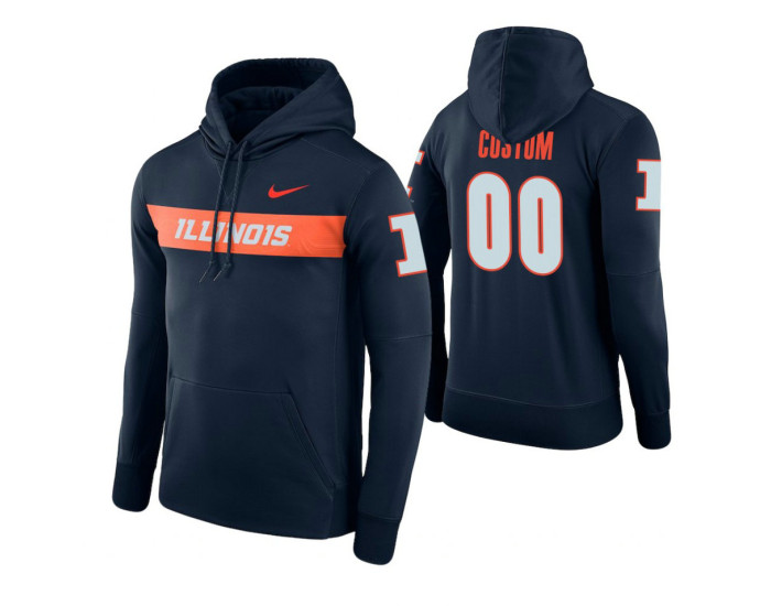 Illinois Fighting Illini #00 Custom Men's Navy Pullover Hoodie