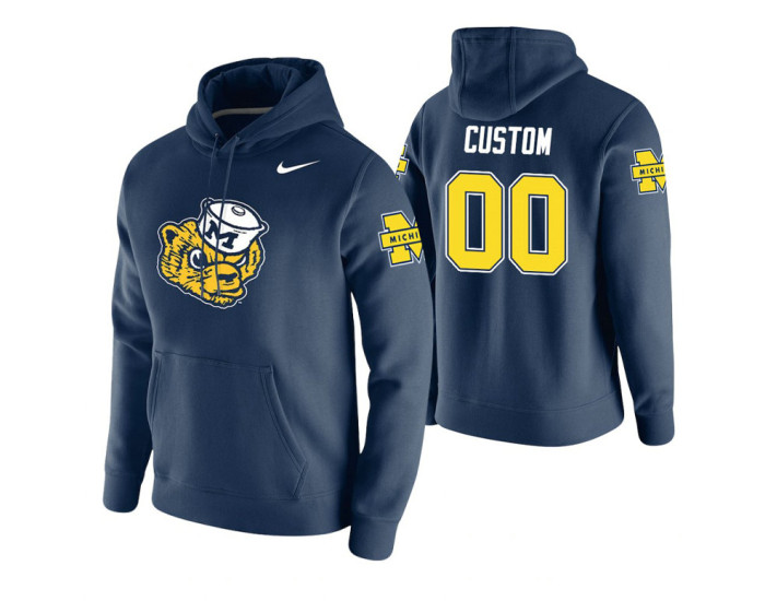 Michigan Wolverines #00 Custom Men's Navy College Basketball Hoodie