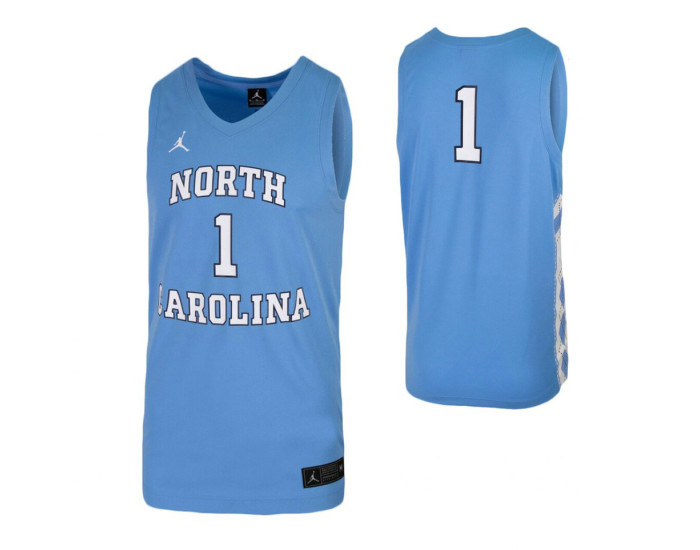Youth North Carolina Tar Heels #1 Authentic College Basketball Jersey Carolina Blue