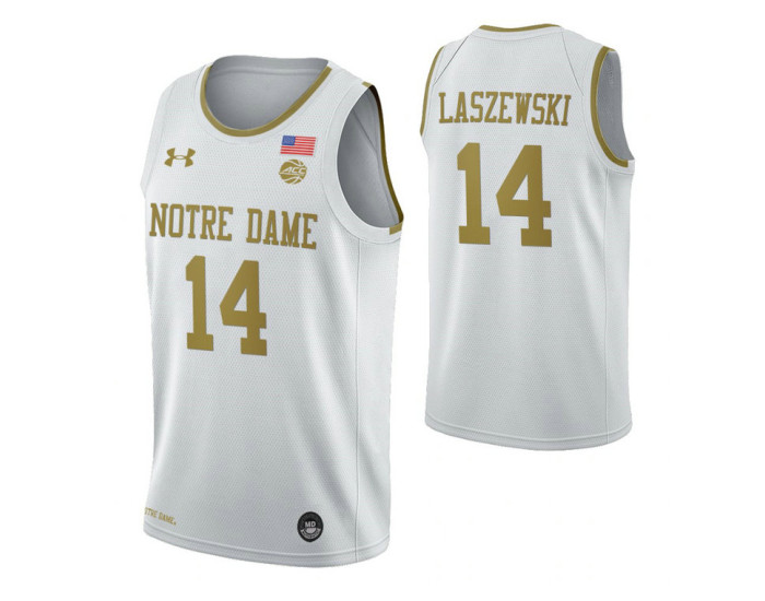 Notre Dame Fighting Irish #14 Nate Laszewski White Authentic College Basketball Jersey