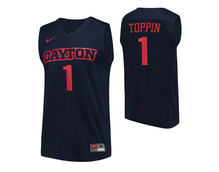 Dayton Flyers #1 Obi Toppin Navy Authentic College Basketball Jersey