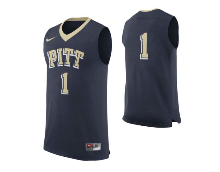 Pitt Panthers #1 Authentic College Basketball Jersey Navy