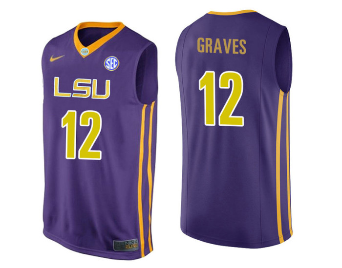 LSU Tigers #12 Marshall Graves Replica College Basketball Jersey Purple