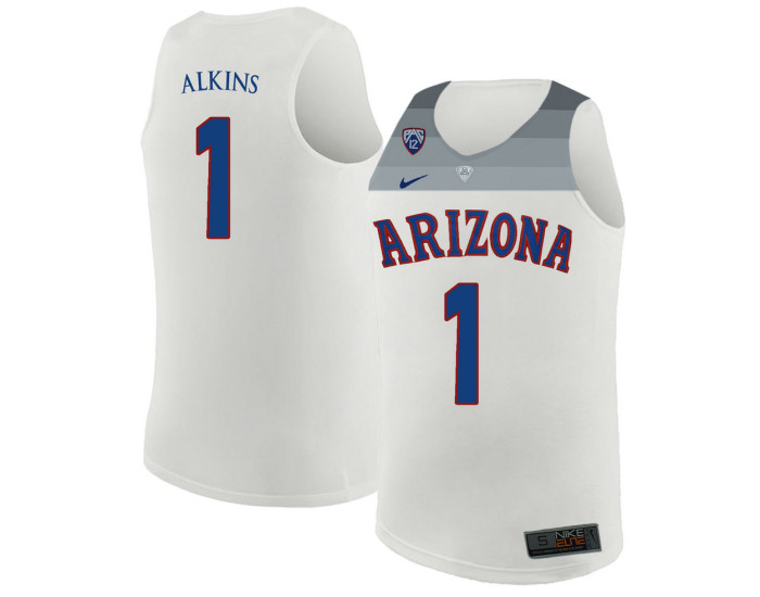 Arizona Wildcats #1 Rawle Alkins Replica College Basketball Jersey White