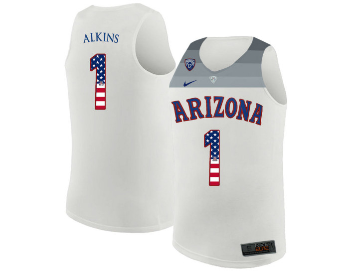 Arizona Wildcats #1 Rawle Alkins Replica College Basketball Jersey White